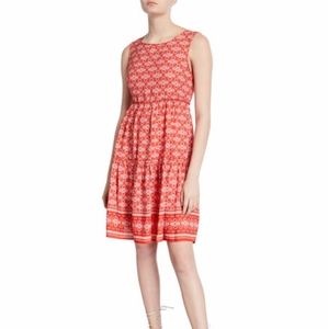 NWT Orange Geo Print Sleeveless Tiered Dress